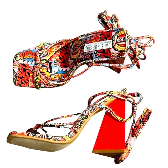 Cape Robbin Multicolor Graphic Heels Colorful Lace Up Size 7 Ankle Tie - Picture 8 of 8